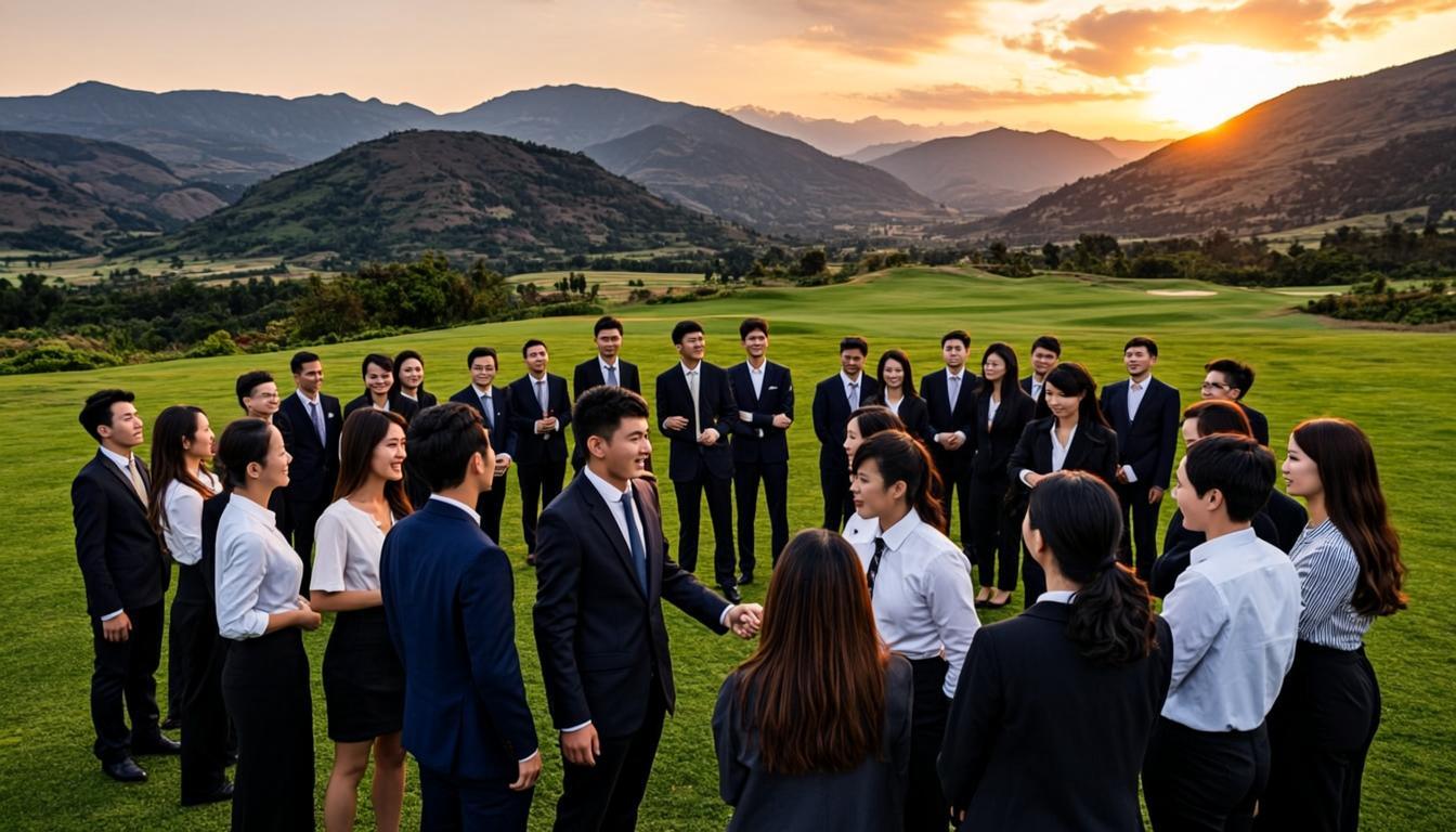 Evento corporativo de team building en un club campestre de lujo con montañas de fondo